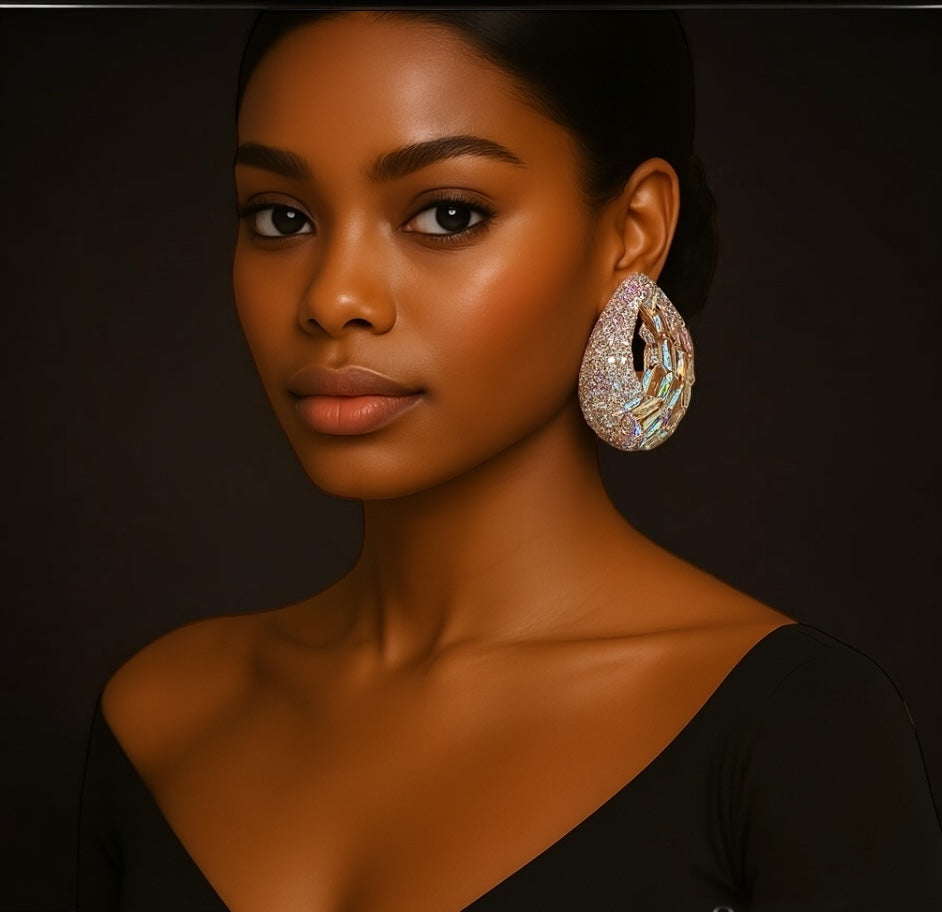 Iridescent Teardrop Rhinestone Earrings | Crystal Studs | Statement Jewellery