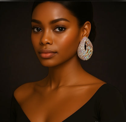 Iridescent Teardrop Rhinestone Earrings | Crystal Studs | Statement Jewellery