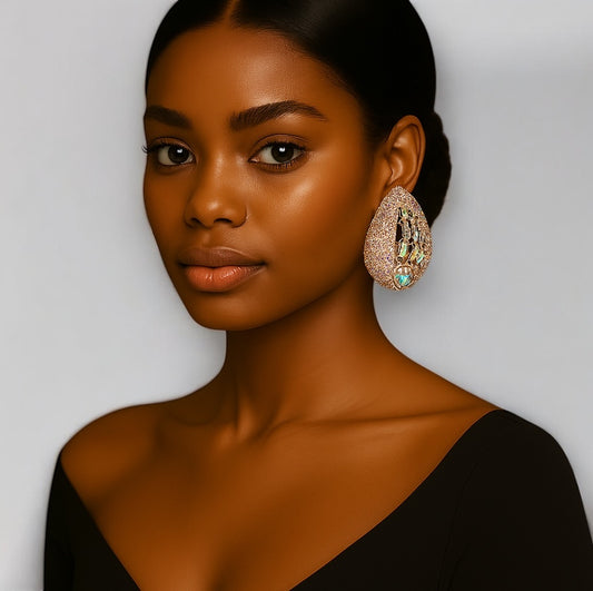Iridescent Teardrop Rhinestone Earrings | Crystal Studs | Statement Jewellery - Fatisha Boutique #