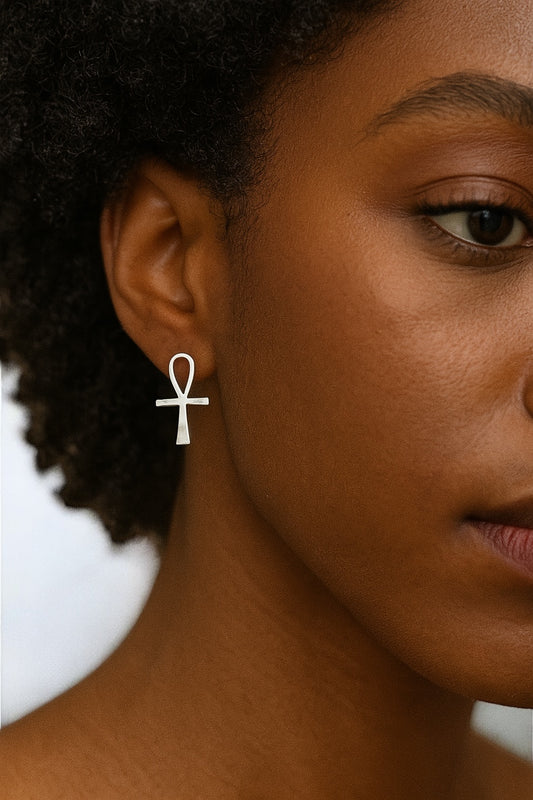 Small Ankh Cross Stud Earrings | Stainless Steel Egyptian Symbol Jewellery - Fatisha Boutique #