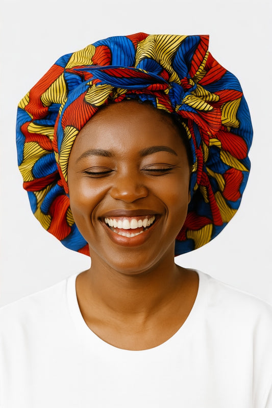 Double-Layered Ankara Satin Bonnet with Long Tie – Convertible Turban Wrap - Fatisha Boutique #