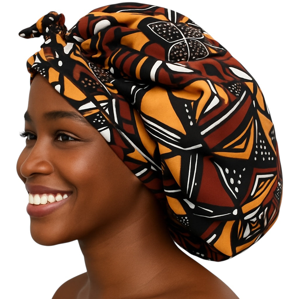 Double-Layered Ankara Satin Bonnet with Long Tie – Convertible Turban Wrap - Fatisha Boutique #