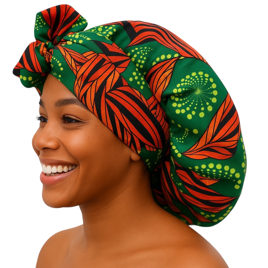 Double-Layered Ankara Satin Bonnet with Long Tie – Convertible Turban Wrap - Fatisha Boutique #