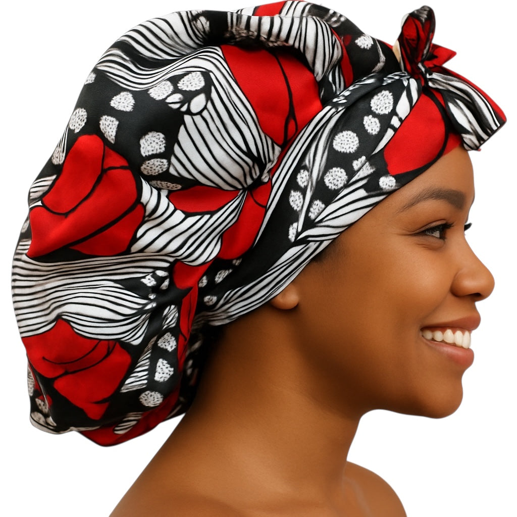 Double-Layered Ankara Satin Bonnet with Long Tie – Convertible Turban Wrap - Fatisha Boutique #