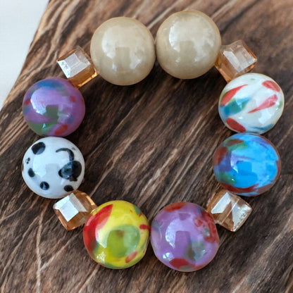 Handcrafted African Beaded Bracelet – Multicolour Stretch Boho Bangle for Women - Fatisha Boutique #