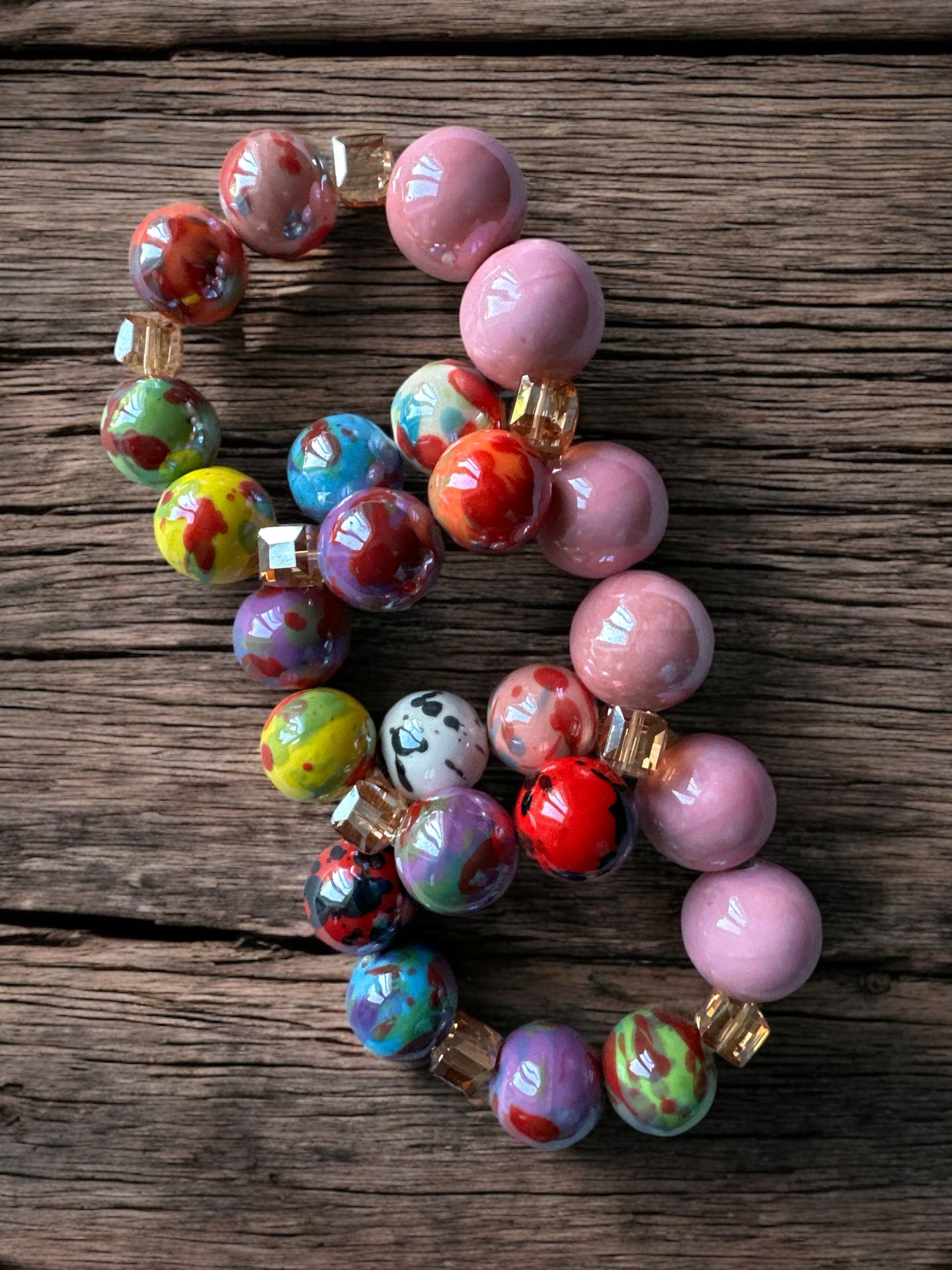 Handcrafted African Multicolour Ceramic Bead Bracelet – Bold Tribal Jewellery - Fatisha Boutique #