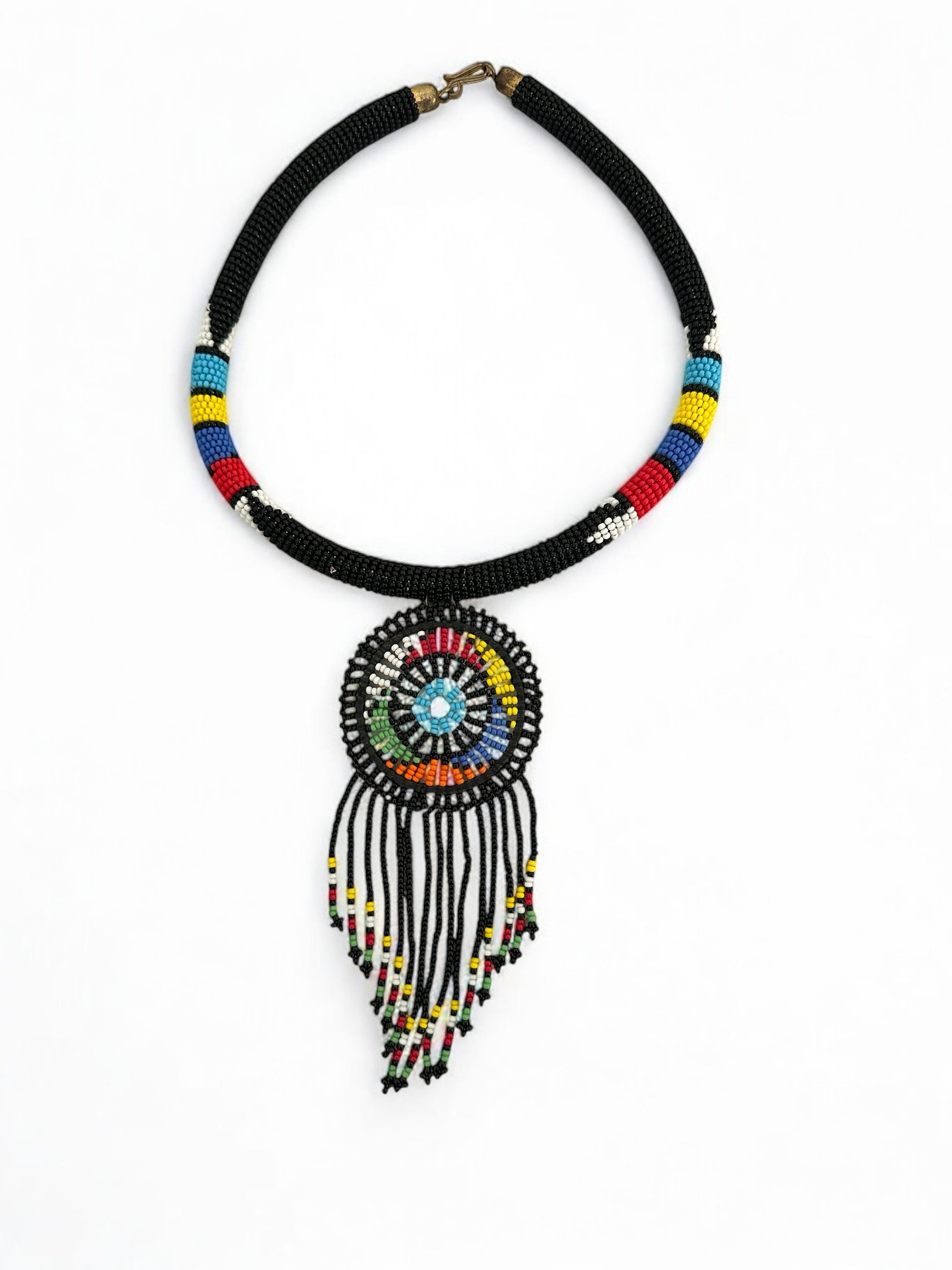 Authentic African Black Beaded Tassel Necklace – Handmade Tribal Pendant Jewellery - Fatisha Boutique #