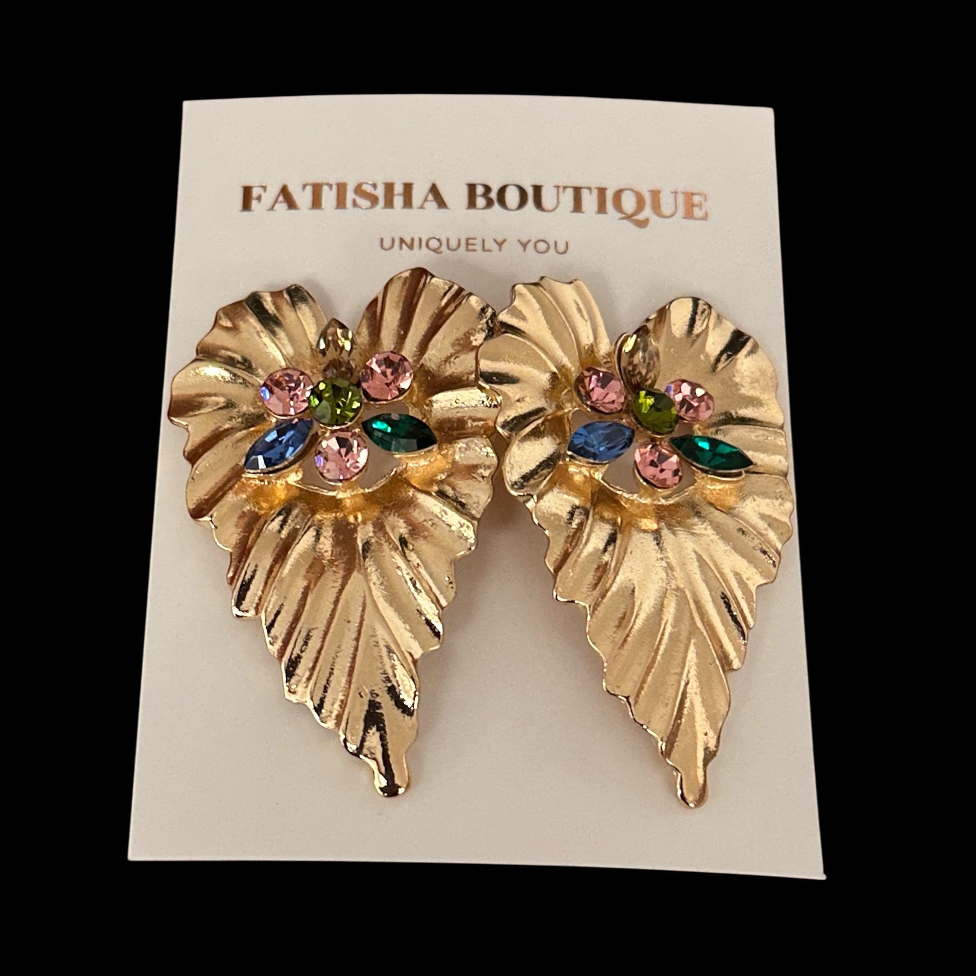 Leaf-Shaped Rhinestone Stud Earrings – Elegant Statement Crystal Jewellery - Fatisha Boutique #