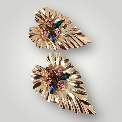 Leaf-Shaped Rhinestone Stud Earrings – Elegant Statement Crystal Jewellery - Fatisha Boutique #