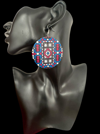 Double-Sided African Print Wooden Earrings – Lightweight Tribal Dangles - Fatisha Boutique #