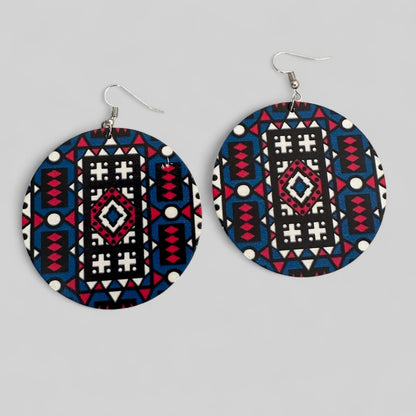 Double-Sided African Print Wooden Earrings – Lightweight Tribal Dangles - Fatisha Boutique #