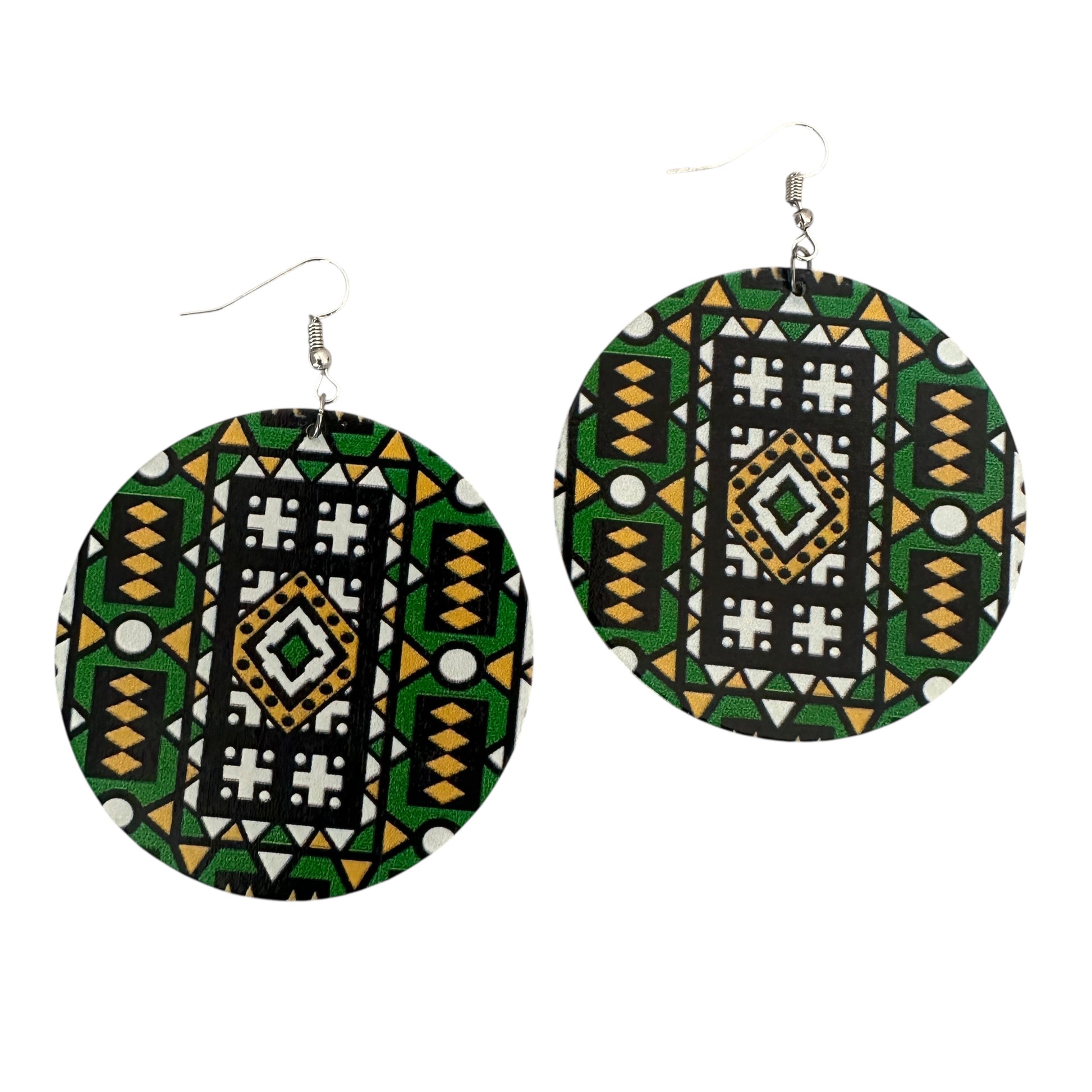 Double-Sided African Print Wooden Earrings – Lightweight Tribal Dangles - Fatisha Boutique #