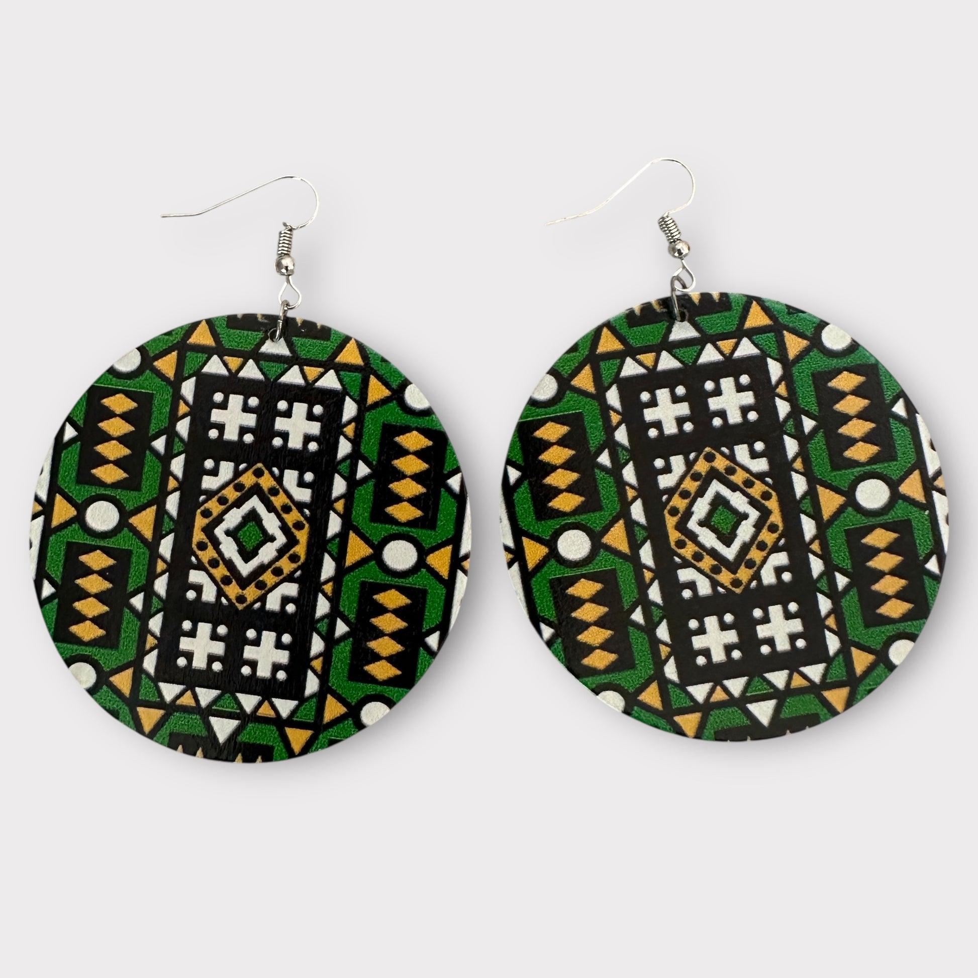 Double-Sided African Print Wooden Earrings – Lightweight Tribal Dangles - Fatisha Boutique #