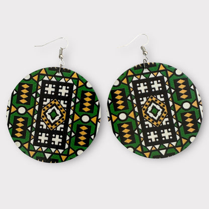 Double-Sided African Print Wooden Earrings – Lightweight Tribal Dangles - Fatisha Boutique #