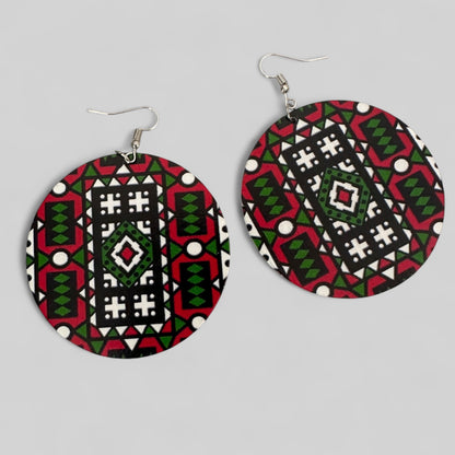 Double-Sided African Print Wooden Earrings – Lightweight Tribal Dangles - Fatisha Boutique #