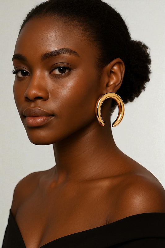 Chunky 5cm Open Hoop Earrings – Bold Sculptural Gold & Silver Statement Jewellery - Fatisha Boutique #