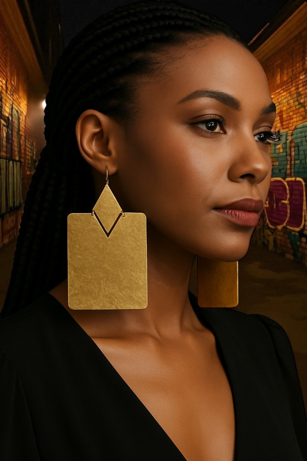 Oversized Brass Rectangle Earrings – Bold Geometric Hammered Dangle Statement - Fatisha Boutique #