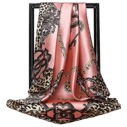 Luxury Square Satin Silk Scarf – Leopard Chain & Floral Print Neck, Hair & Bag Wrap for Women UK - Fatisha Boutique #