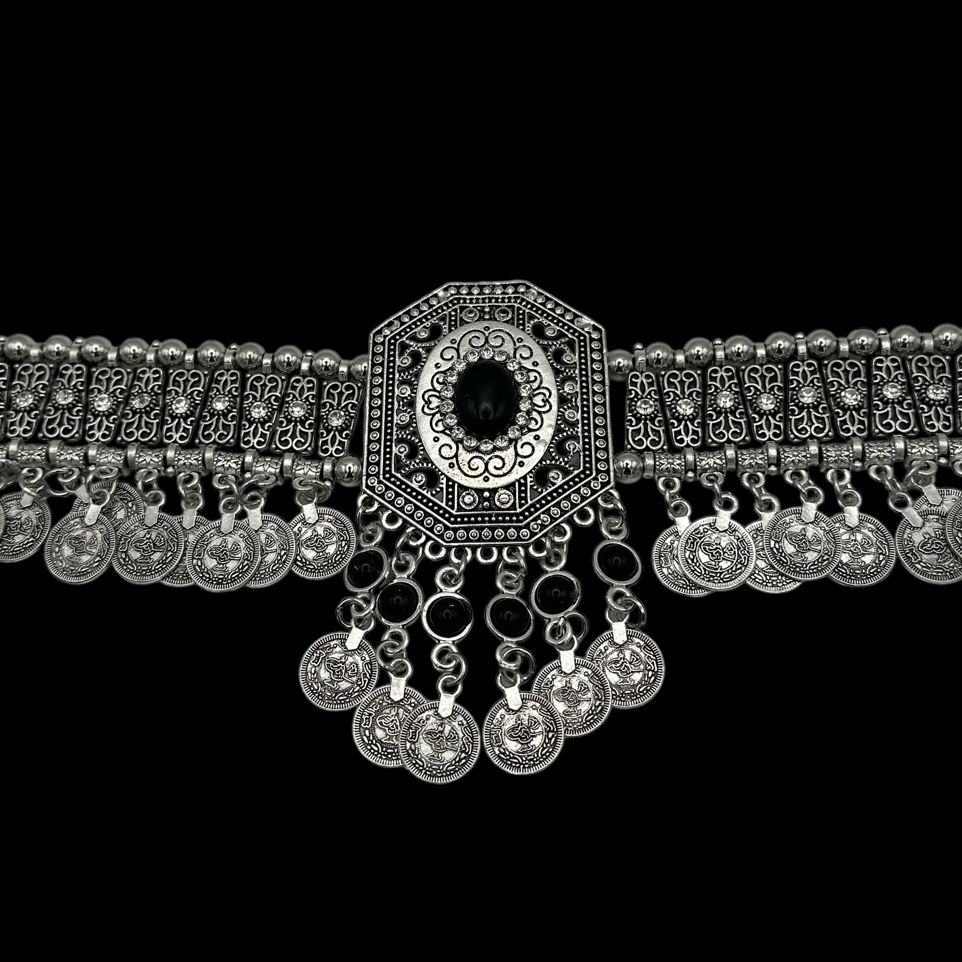 Bohemian Tribal Coins Choker Necklace – Ethnic Rhinestone Statement Jewellery - Fatisha Boutique #