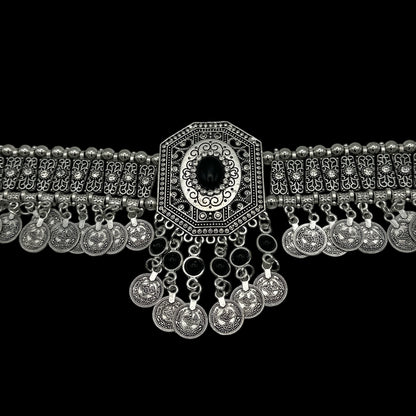 Bohemian Tribal Coins Choker Necklace – Ethnic Rhinestone Statement Jewellery - Fatisha Boutique #