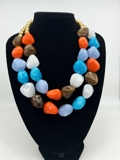 Chunky Multicoloured Resin Bead Necklace – Ethnic Bohemian Statement - Fatisha Boutique #