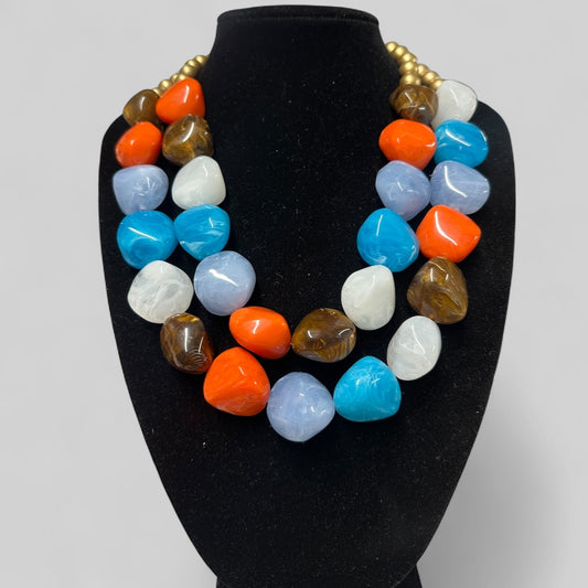 Chunky Multicoloured Resin Bead Necklace – Ethnic Bohemian Statement - Fatisha Boutique #