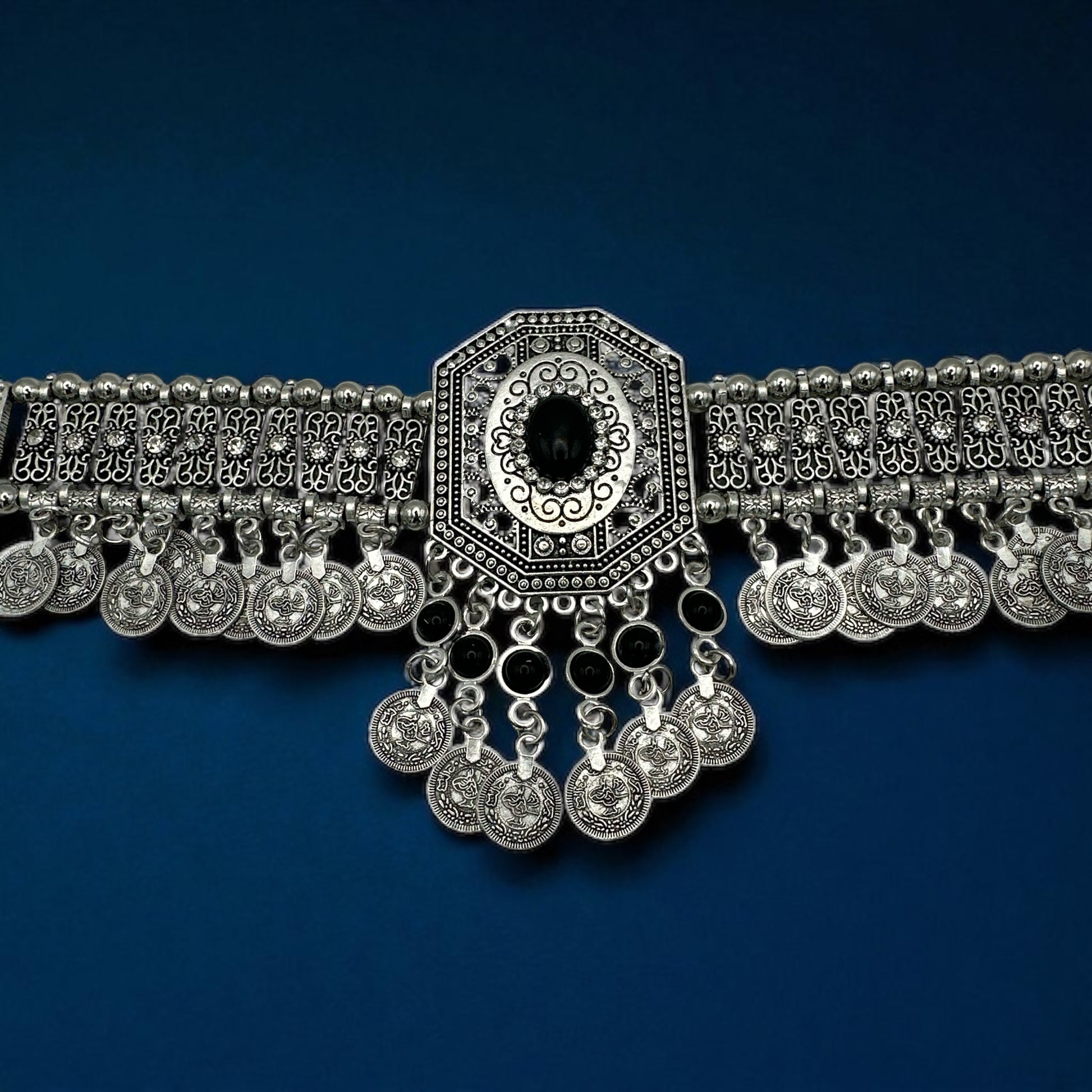 Bohemian Tribal Coins Choker Necklace – Ethnic Rhinestone Statement Jewellery - Fatisha Boutique #