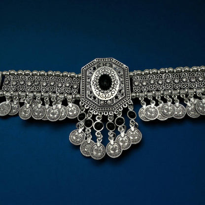 Bohemian Tribal Coins Choker Necklace – Ethnic Rhinestone Statement Jewellery - Fatisha Boutique #