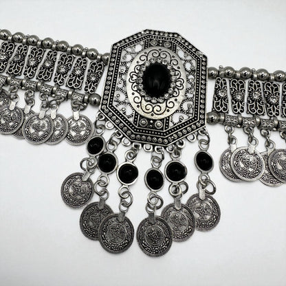 Bohemian Tribal Coins Choker Necklace – Ethnic Rhinestone Statement Jewellery - Fatisha Boutique #