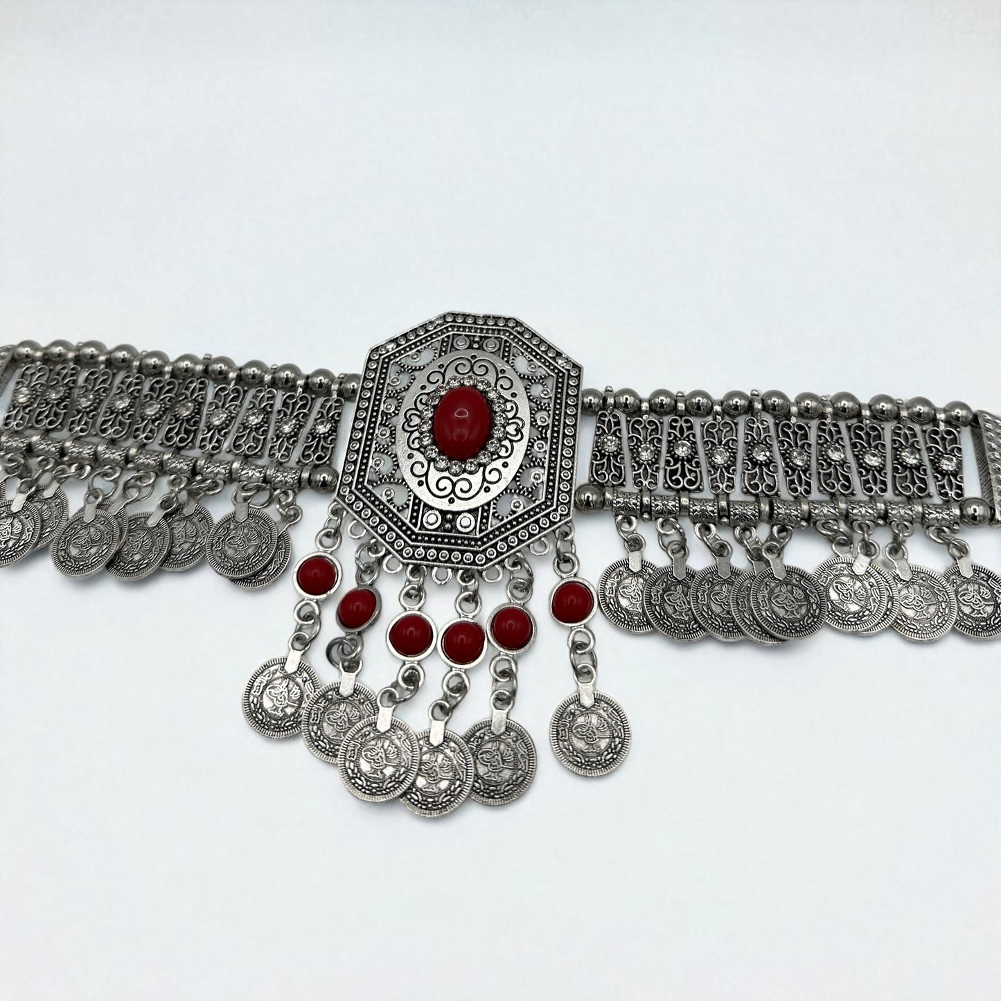 Bohemian Tribal Coins Choker Necklace – Ethnic Rhinestone Statement Jewellery - Fatisha Boutique #