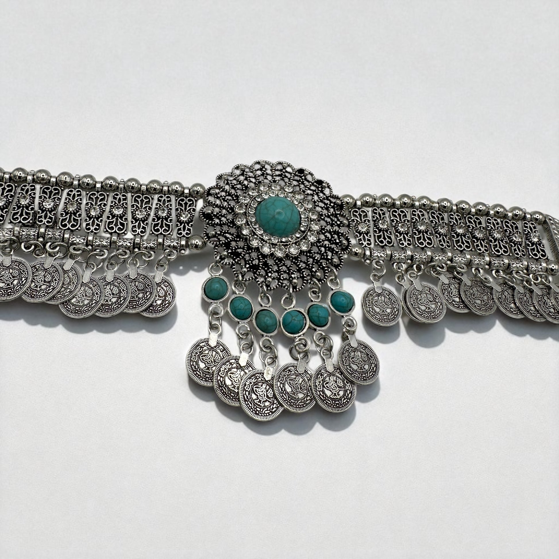 Bohemian Tribal Coins Choker Necklace – Ethnic Rhinestone Statement Jewellery - Fatisha Boutique #