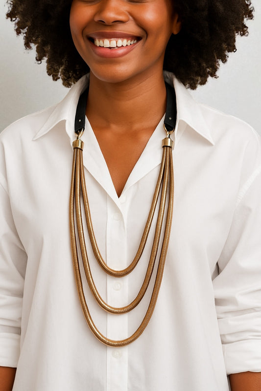 Long Multi-Layer Snake Chain Necklace – Multi-Layered Faux Leather Tassels - Fatisha Boutique #