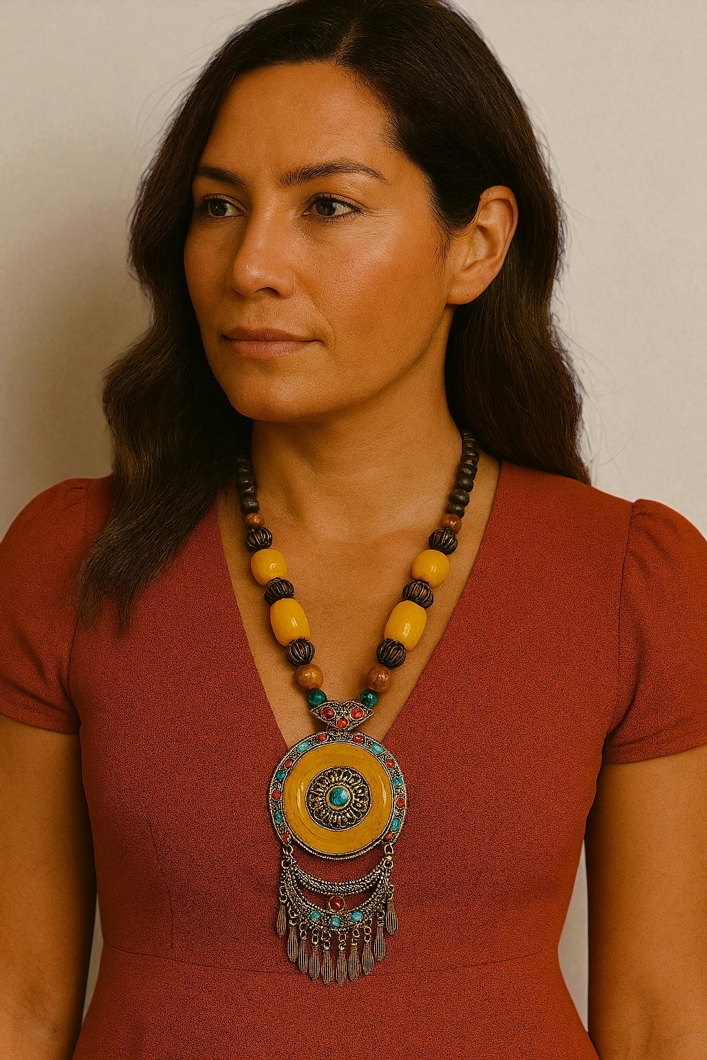 Bohemian Ethnic Beaded Resin Pendant Necklace – Tribal Statement Jewellery - Fatisha Boutique #