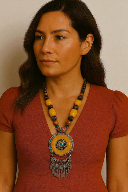 Bohemian Ethnic Beaded Resin Pendant Necklace – Tribal Statement Jewellery - Fatisha Boutique #