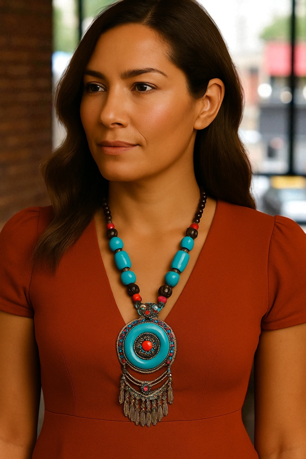 Bohemian Ethnic Beaded Resin Pendant Necklace – Tribal Statement Jewellery - Fatisha Boutique #