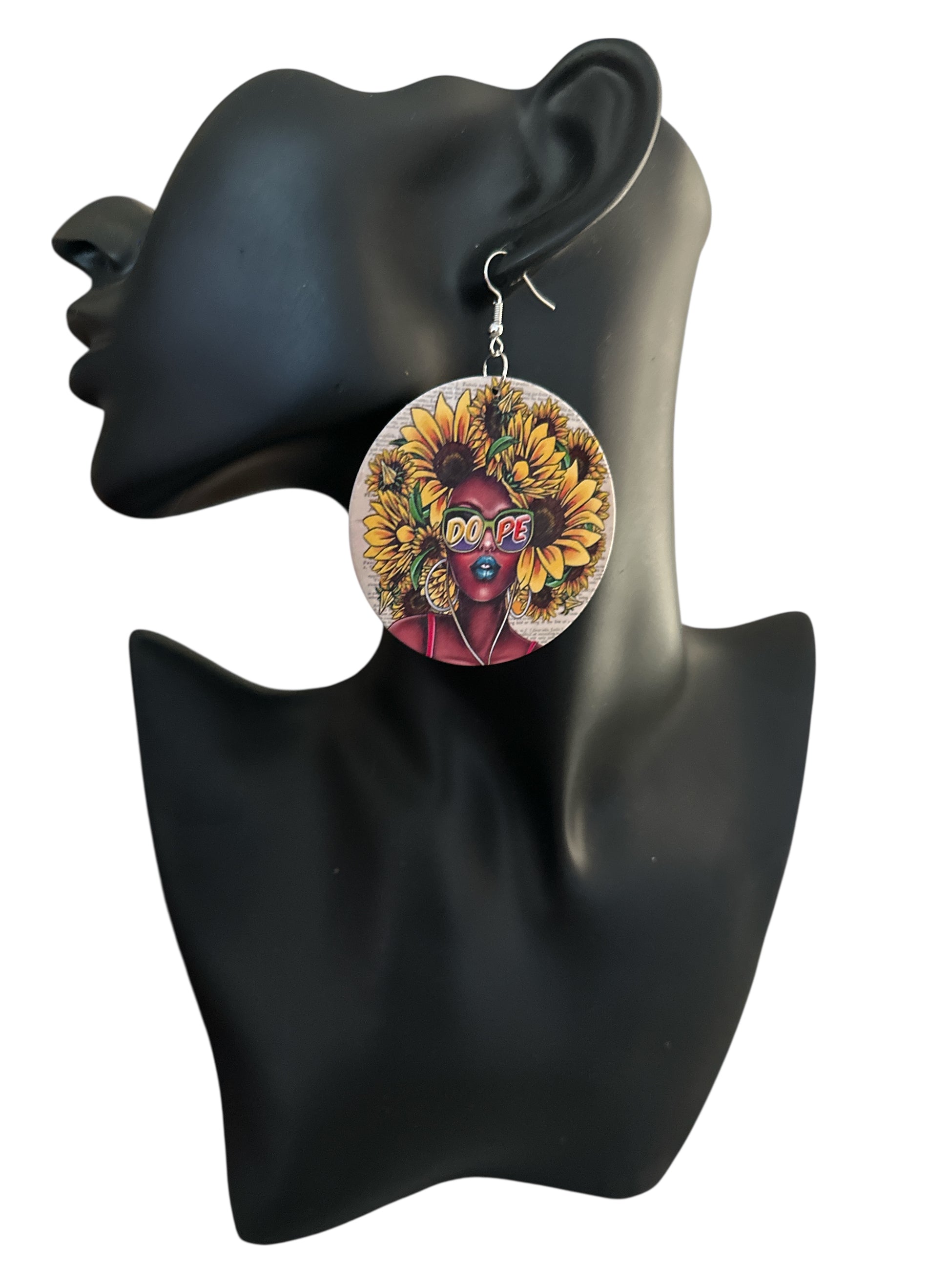 Dope Afro Woman Sunflower Wooden Earrings – Ethnic Statement Jewellery - Fatisha Boutique #