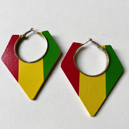 Wooden African Rastafarian Hoop Earrings – Red, Yellow & Green Tribal Jewellery - Fatisha Boutique #