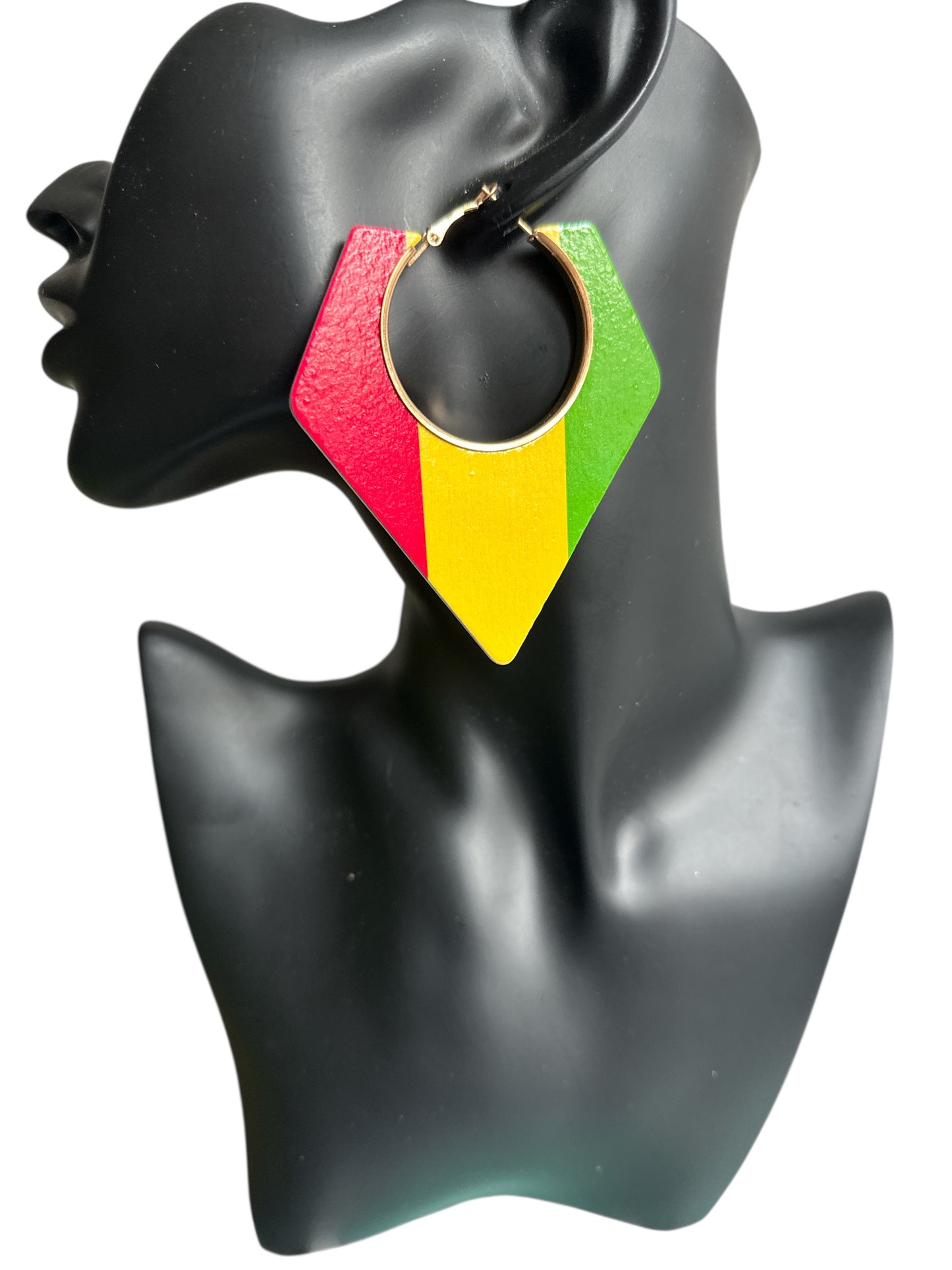 Wooden African Rastafarian Hoop Earrings – Red, Yellow & Green Tribal Jewellery - Fatisha Boutique #