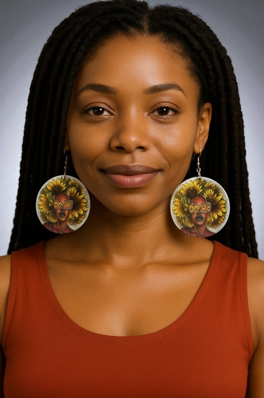 Dope Afro Woman Sunflower Wooden Earrings – Ethnic Statement Jewellery - Fatisha Boutique #