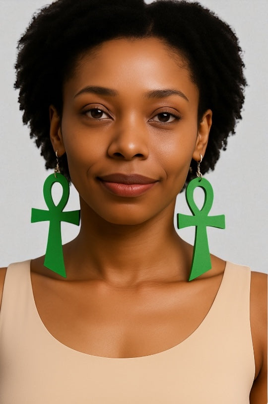 Oversized Wooden Ankh Earrings – African Ethnic Statement Jewellery - Fatisha Boutique #