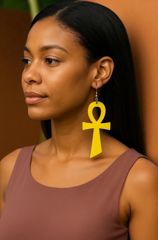 Oversized Wooden Ankh Earrings – African Ethnic Statement Jewellery - Fatisha Boutique #