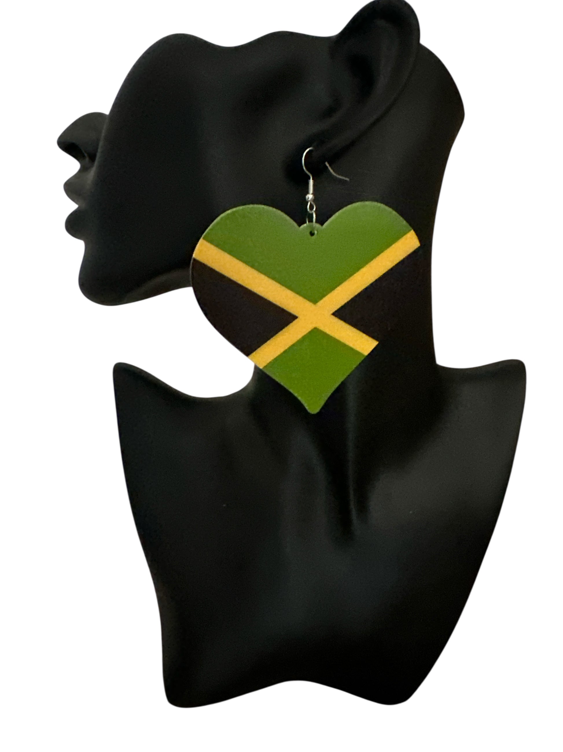 Oversized Jamaican Flag Heart Earrings – Double-Sided Wooden Ethnic Statement Jewellery - Fatisha Boutique #