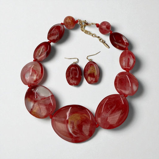 Bohemian Chunky Pink Resin Beaded Statement Necklace & Earrings Set – Bold Fashion Jewellery for Women