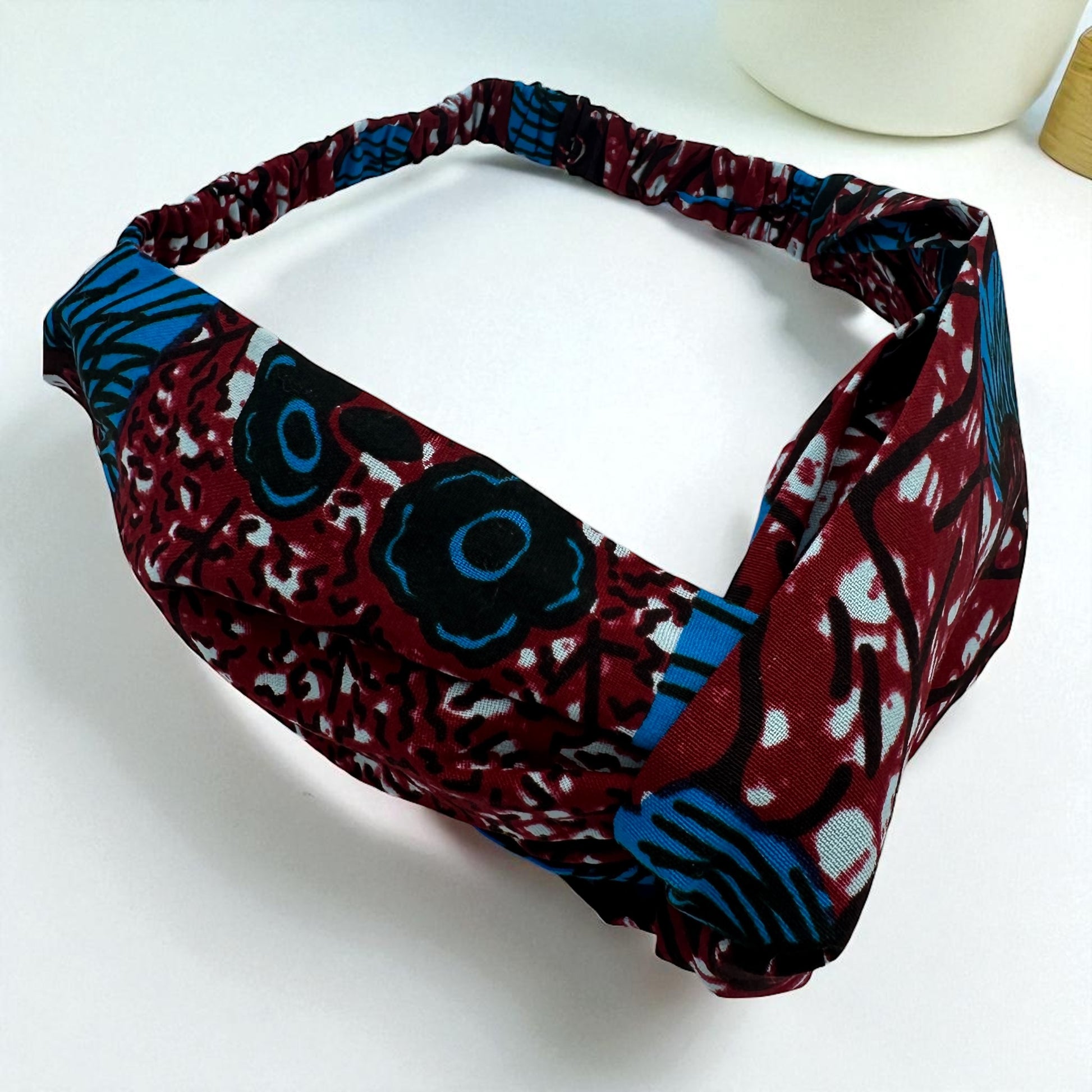 Ankara African Print Headband – Red & Blue Twist Knot Hair Accessory - Fatisha Boutique #