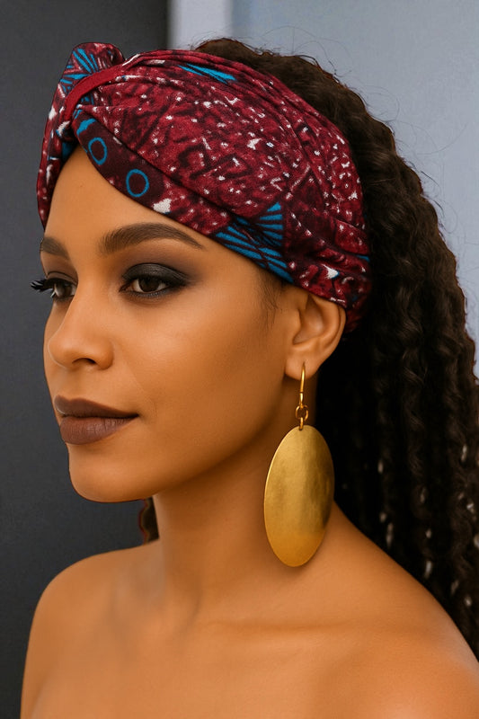 Ankara African Print Headband – Red & Blue Twist Knot Hair Accessory - Fatisha Boutique #