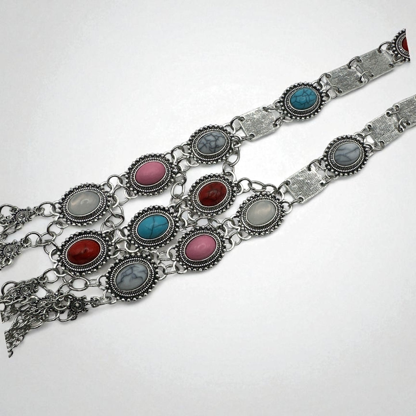 Long Bohemian Statement Necklace with Colourful Stones & Tassel Chains – Vintage Tribal Jewellery - Fatisha Boutique #