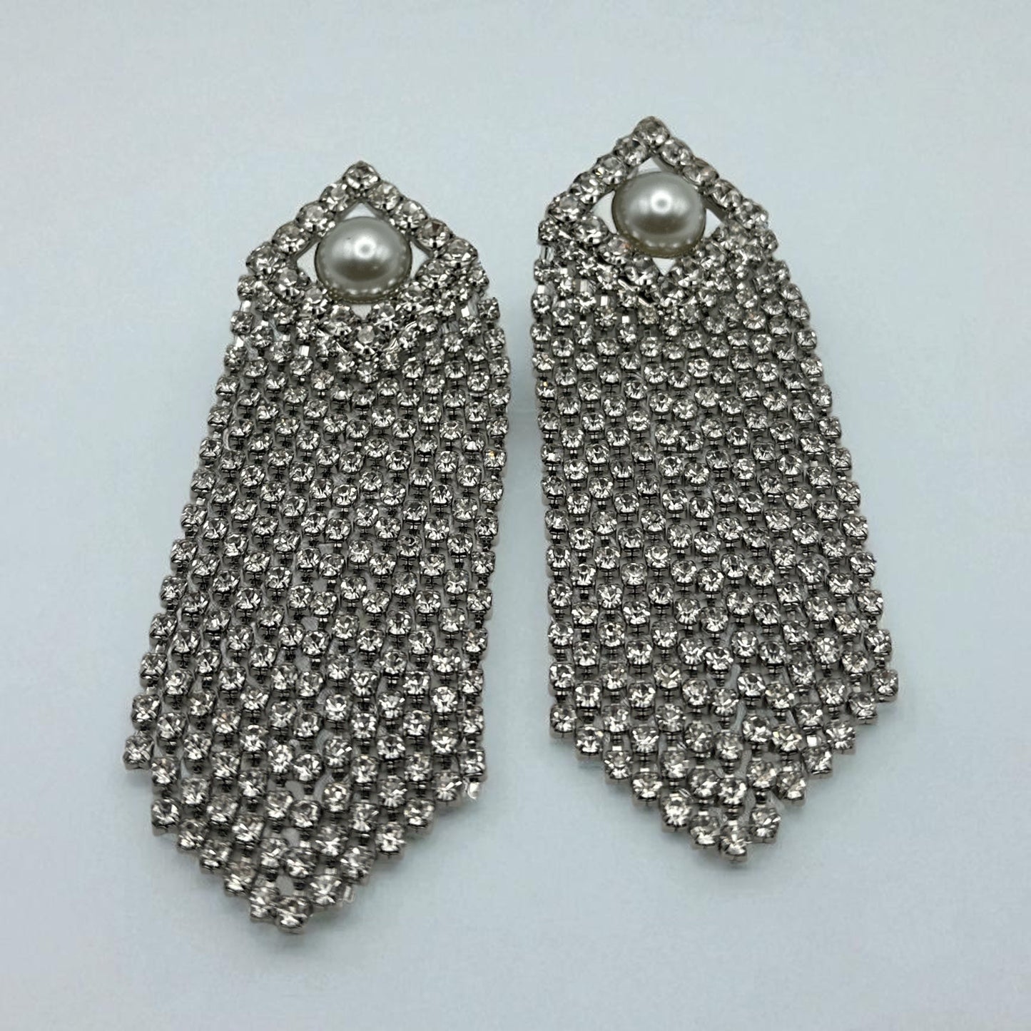 Elegant Pearl & Rhinestone Drape Statement Earrings – Glam Bridal & Evening Jewellery