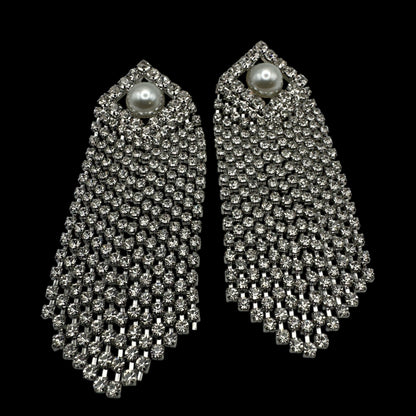 Elegant Pearl & Rhinestone Drape Statement Earrings – Glam Bridal & Evening Jewellery