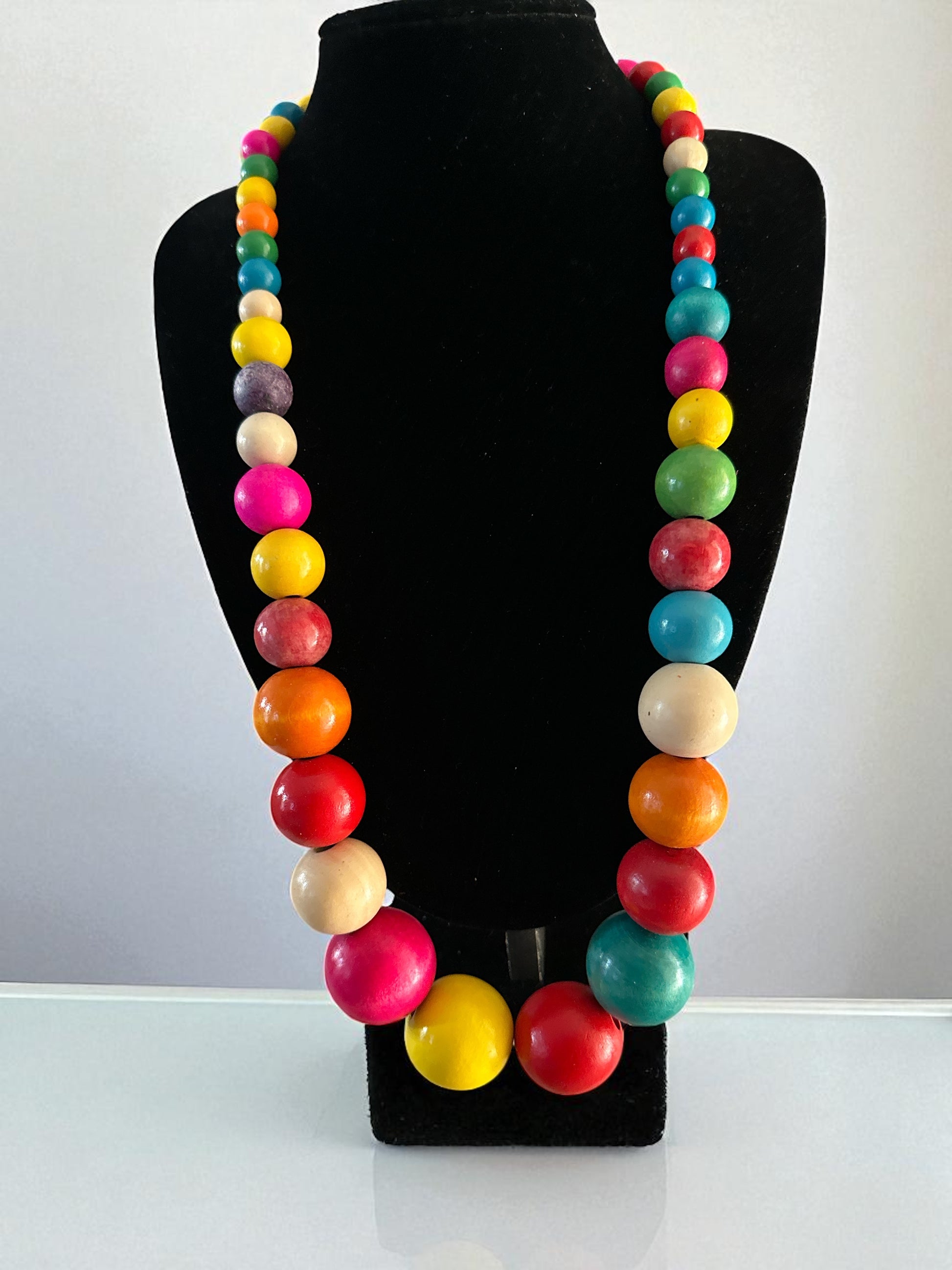 Bohemian Chunky Wooden Bead Necklace – 80cm Bold Statement Jewellery in Colours - Fatisha Boutique #