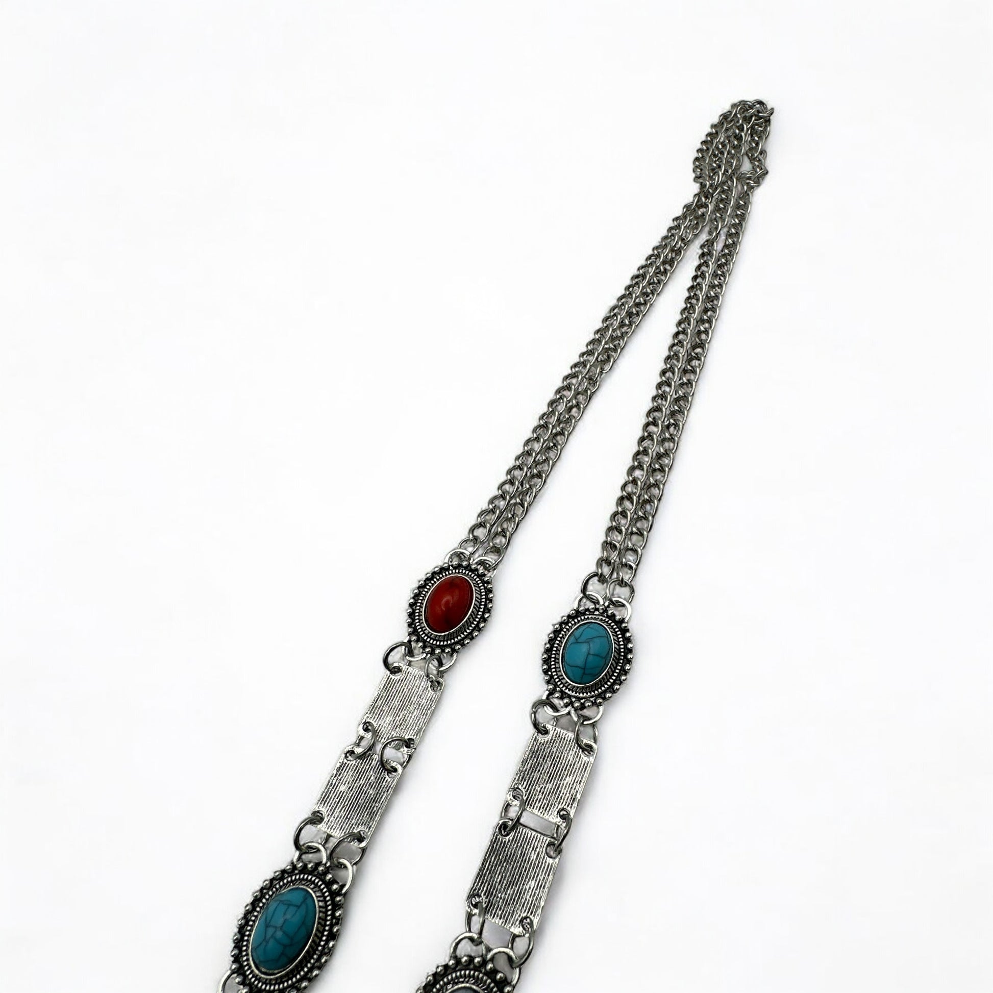 Long Bohemian Statement Necklace with Colourful Stones & Tassel Chains – Vintage Tribal Jewellery - Fatisha Boutique #